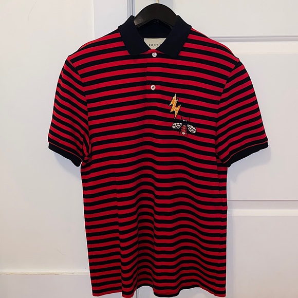 Mens Gucci Bee & Lightning Striped Polo T-Shirt Size L